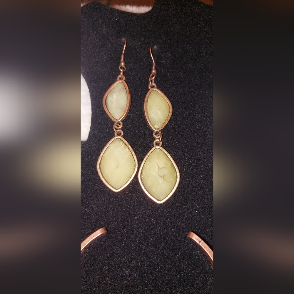 4pc Yellow Green Bronze Stone Jewelry Set Nwot - Picture 5 of 5